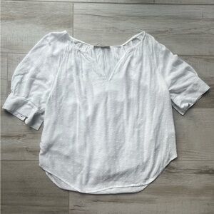 LOFT women’s blouse white short sleeve v neck size M drawstring detail